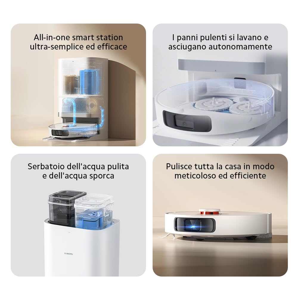 Xiaomi Robot Vacuum X20+, Robot Aspirapolvere Lavapavimenti, Stazione Smart All-in-one, Aspirazione 6.000 Pa, Navigazione Laser 3D, Lavaggio e Pulizia Pavimenti con Doppio Panno Rotante, Controllo App