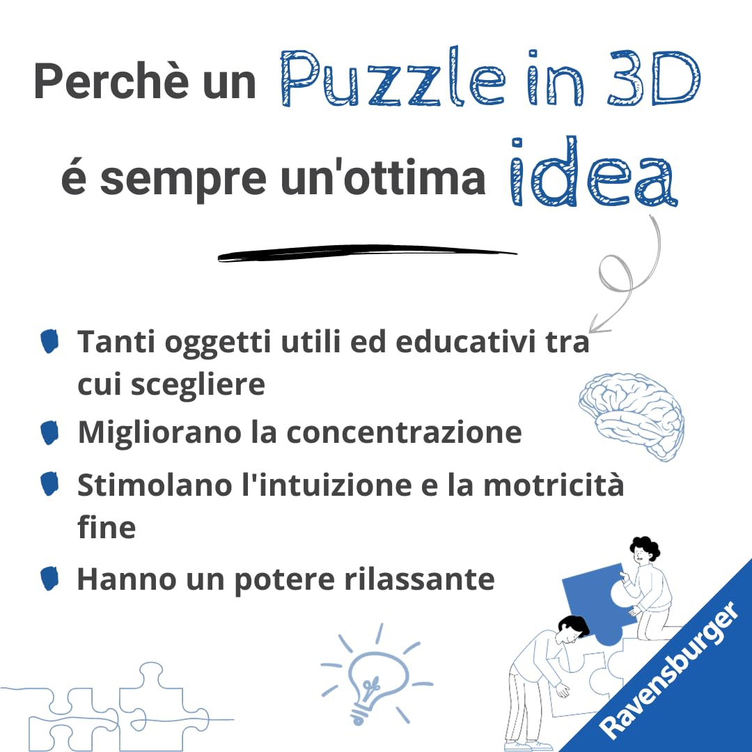 Ravensburger - Puzzle 3D, Lamborghini Huracán Evo Arancione, per Adulti e Bambini 8+ Anni, Idea Regalo, Modellismo Auto, Regali Natale, 156 Pezzi, 32 accessori