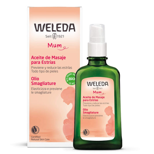 Weleda Olio smagliature, trattamento cosmetico pre-post gravidanza per inestetismi cutanei, con olio di mandorle, dermatologicamente testato (1x100 ml)