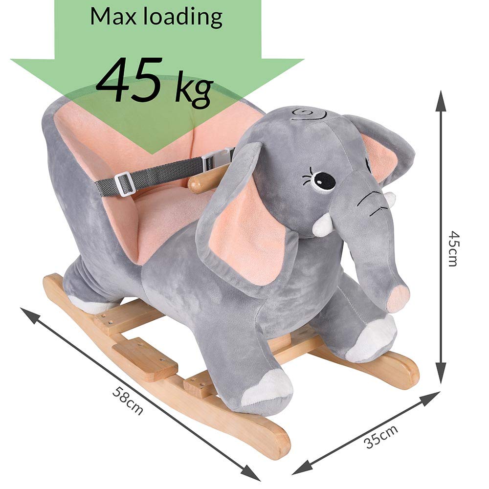 Bakaji Elefante a Dondolo Cavalcabile Peluche Giocattolo per Bambini con Effetti Sonori Maniglie e Cintura di Sicurezza (Elefante)