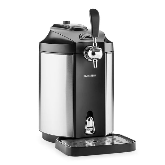 Klarstein Skal - Spillatore Birra, Spillatrice, Spillatore Birra da Casa 5 Litri, 3 x Cartuccia a Pressione CO² e Adattatore, Display LED, Silenzioso, 2-12 °C, Vassoio Gocce, Acciaio Inox, Argento