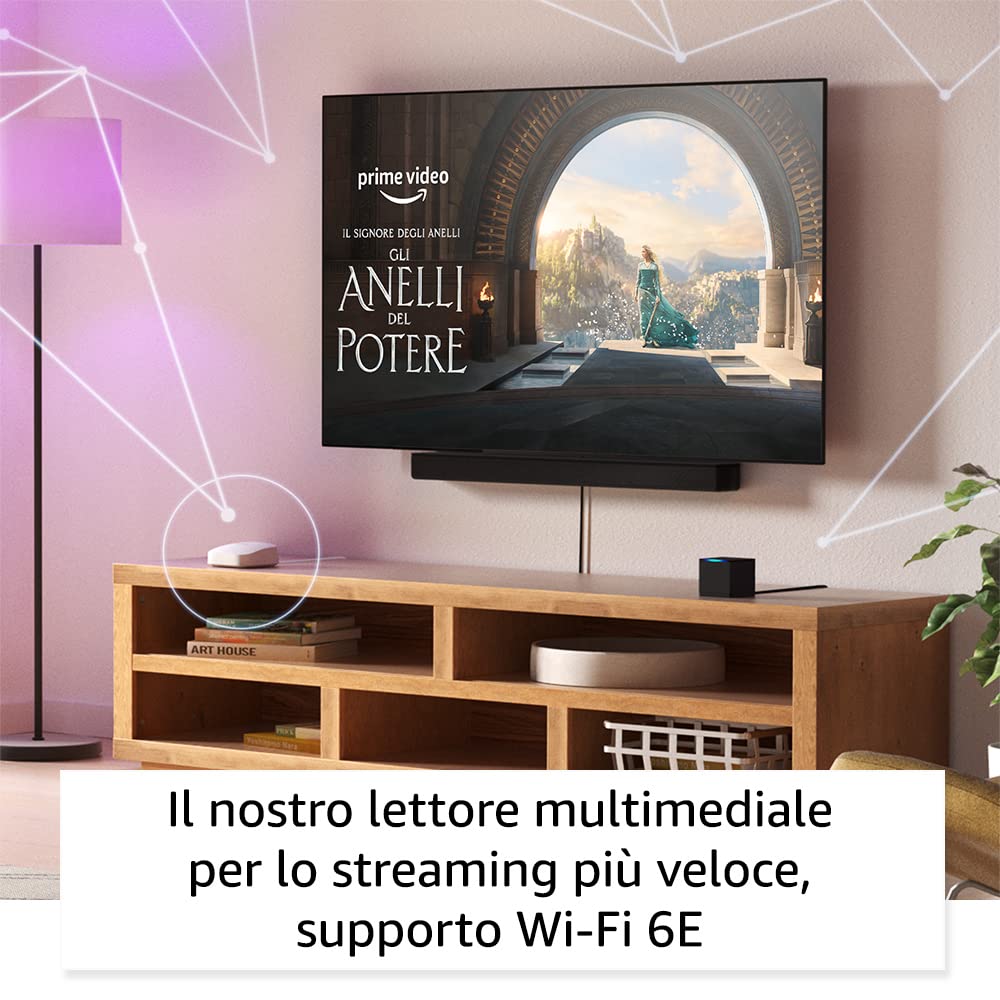 Amazon Fire TV Cube (Ultimo modello) | Lettore multimediale per lo streaming con controllo vocale tramite Alexa, Wi-Fi 6E e 4K Ultra HD