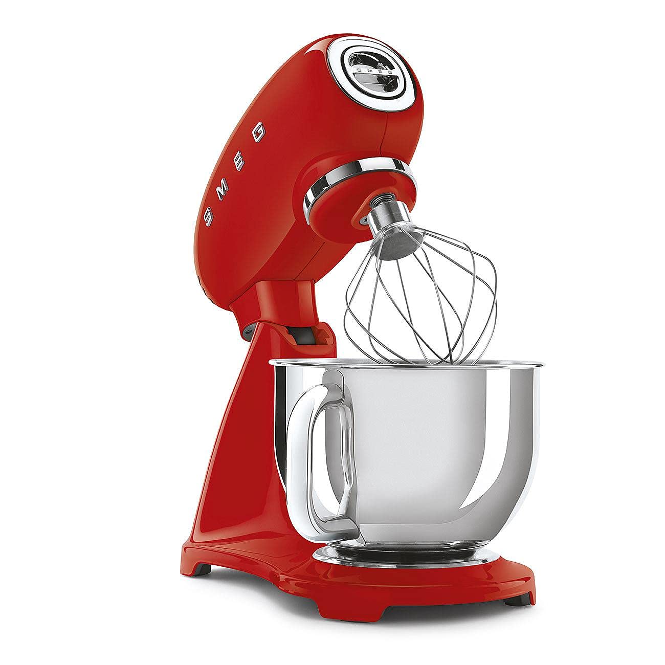 Smeg, Impastatrice Planetaria SMF03RDEU, 10 Livelli di Velocità, Funzione Smooth Start, Ciotola da 4,8 L, Sicurezza Blocco Motore, 3 Fruste, Gancio e Coperchio in Dotazione, 800W, Rosso