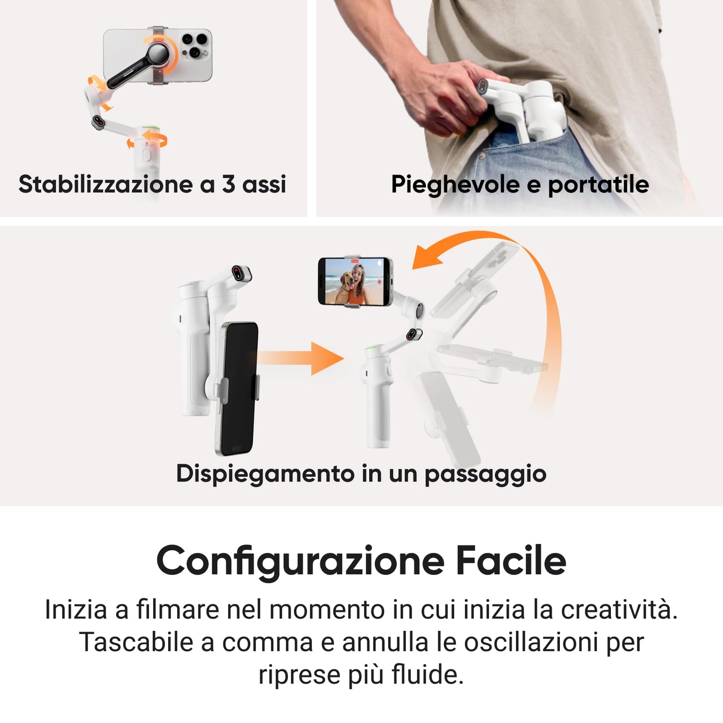 Insta360 Flow 2 Pro Grigio-Gimbal per smartphone AI, tracciamento con Apple DockKit, tracciamento multi-persona, treppiede e selfie stick incorporati, stabilizzatore portatile per iPhone/Android