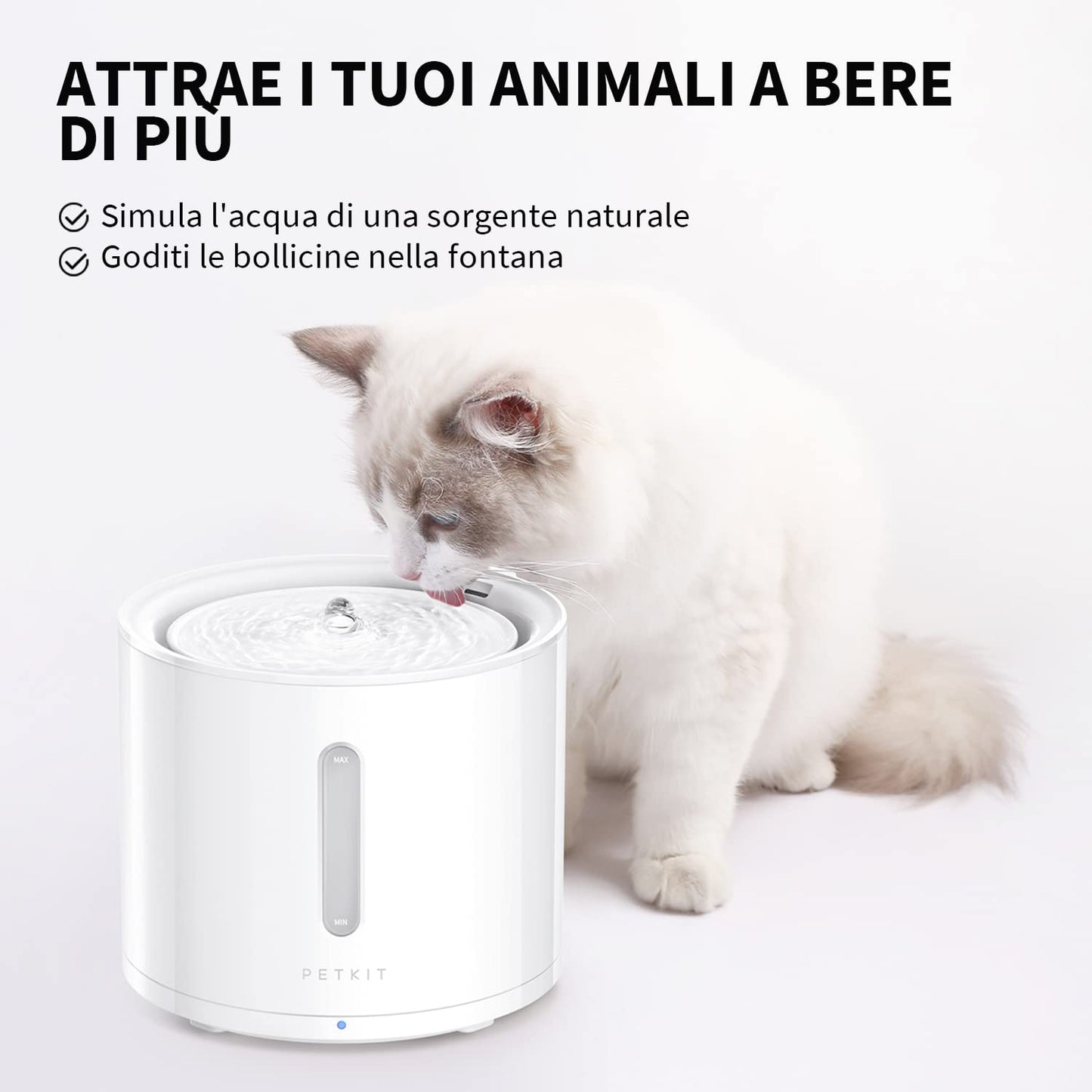 PETKIT EVERSWEET Solo 2 Fontana d'acqua per animali domestici, pompa senza fili, controllo tramite app, ultra silenzioso, modalità Smart/Normal/DND, erogatore d'acqua per cani e gatti-2L