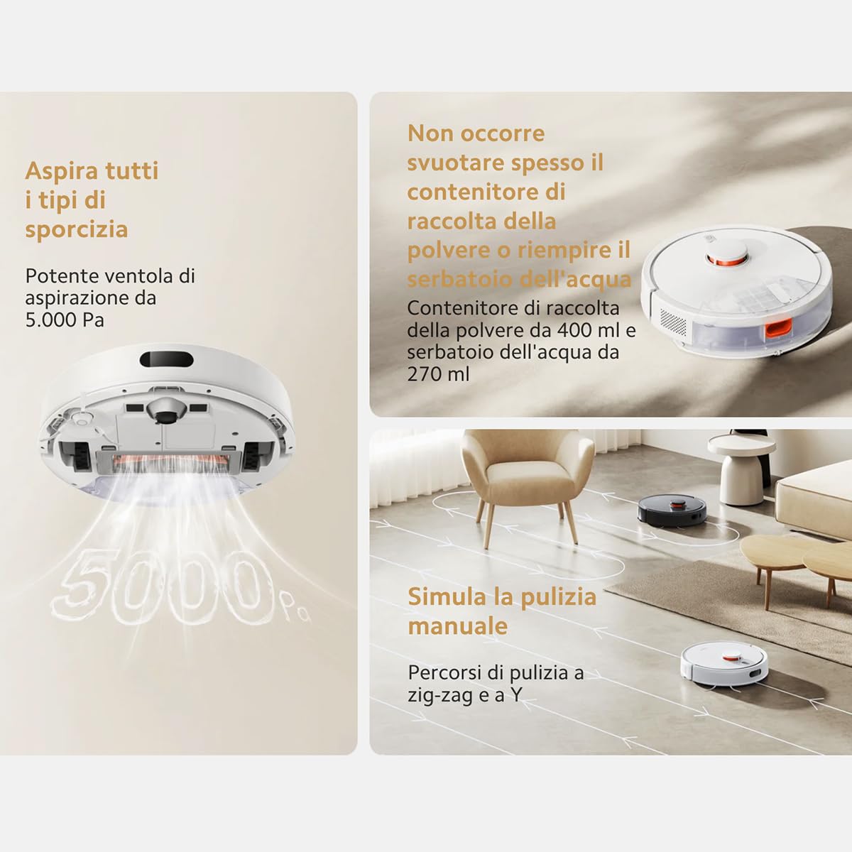 Xiaomi Robot Vacuum S20, Robot Aspirapolvere Lavapavimenti, Aspirazione 5.000 Pa, Sistema Navigazione laser LDS, Ampio contenitore della Polvere e Serbatoio dell'Acqua, Controllo Vocale e App