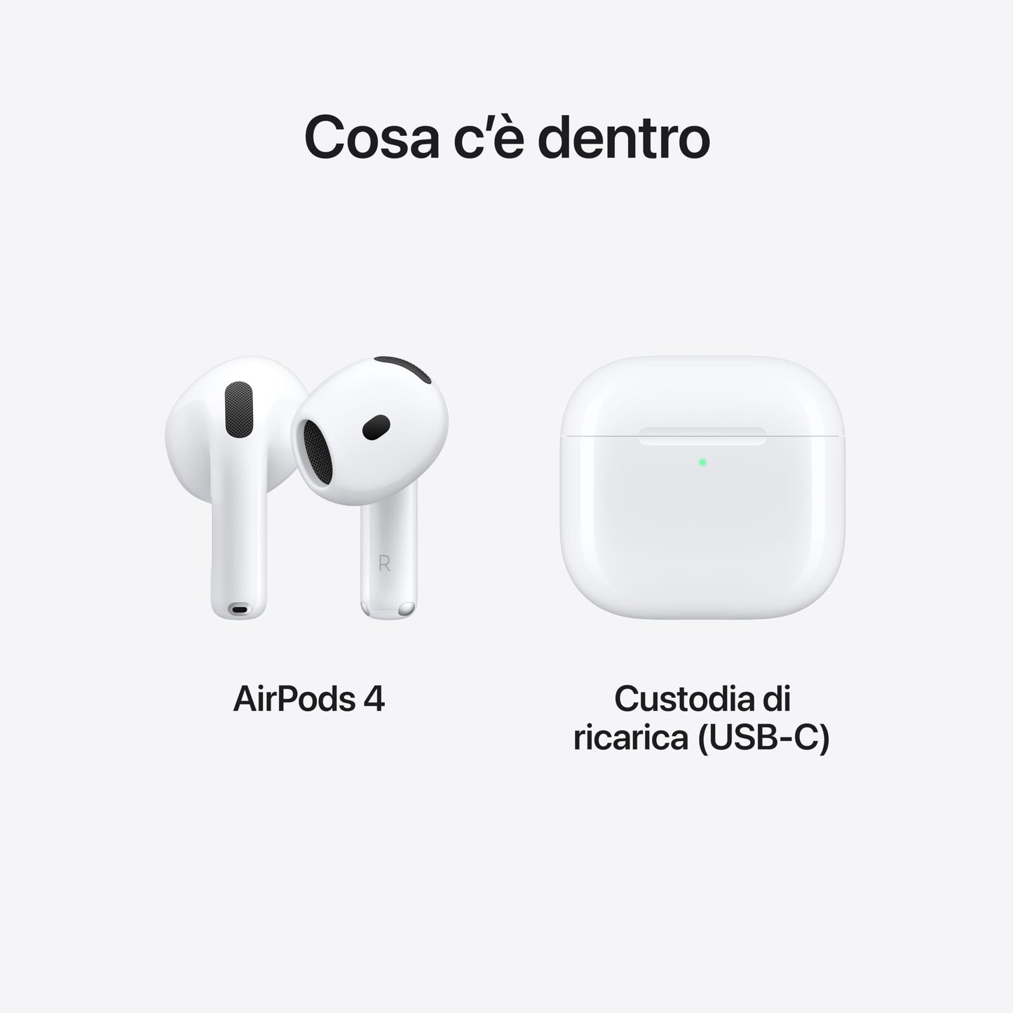 Apple AirPods 4 Auricolari wireless, Auricolari Bluetooth, Audio spaziale personalizzato, Resistenza al sudore e all’acqua, Custodia di ricarica USB-C, Chip H2, Fino a 24 ore di autonomia