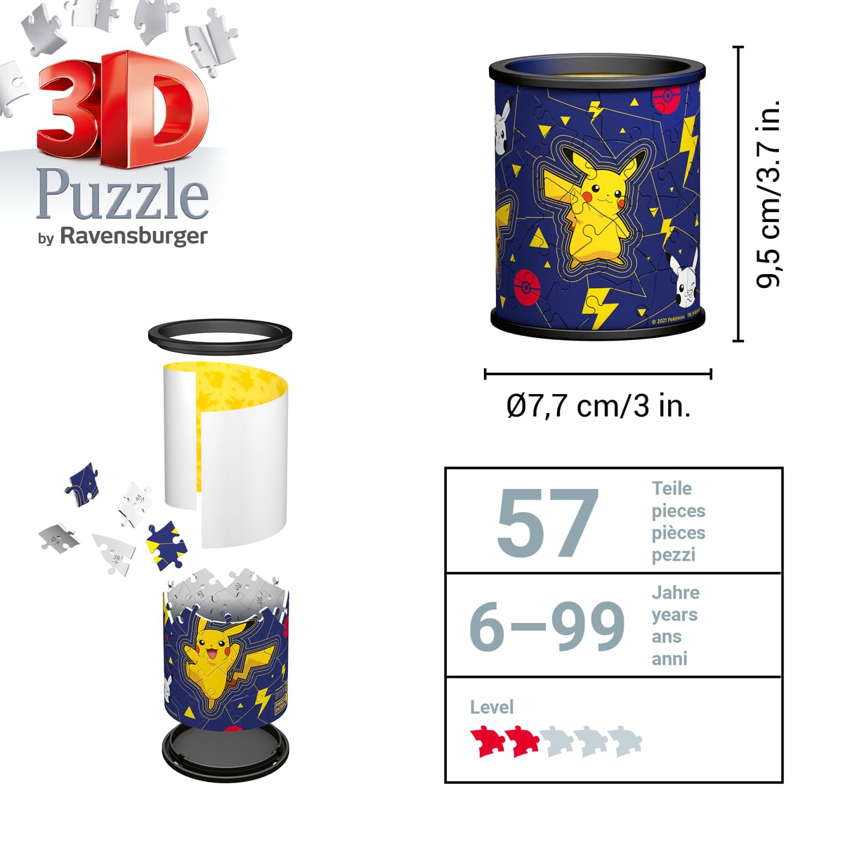 Ravensburger - Puzzle 3D, Portapenne Pokémon, per Adulti e Bambini 6+ Anni, Idea Regalo, 57 Pezzi