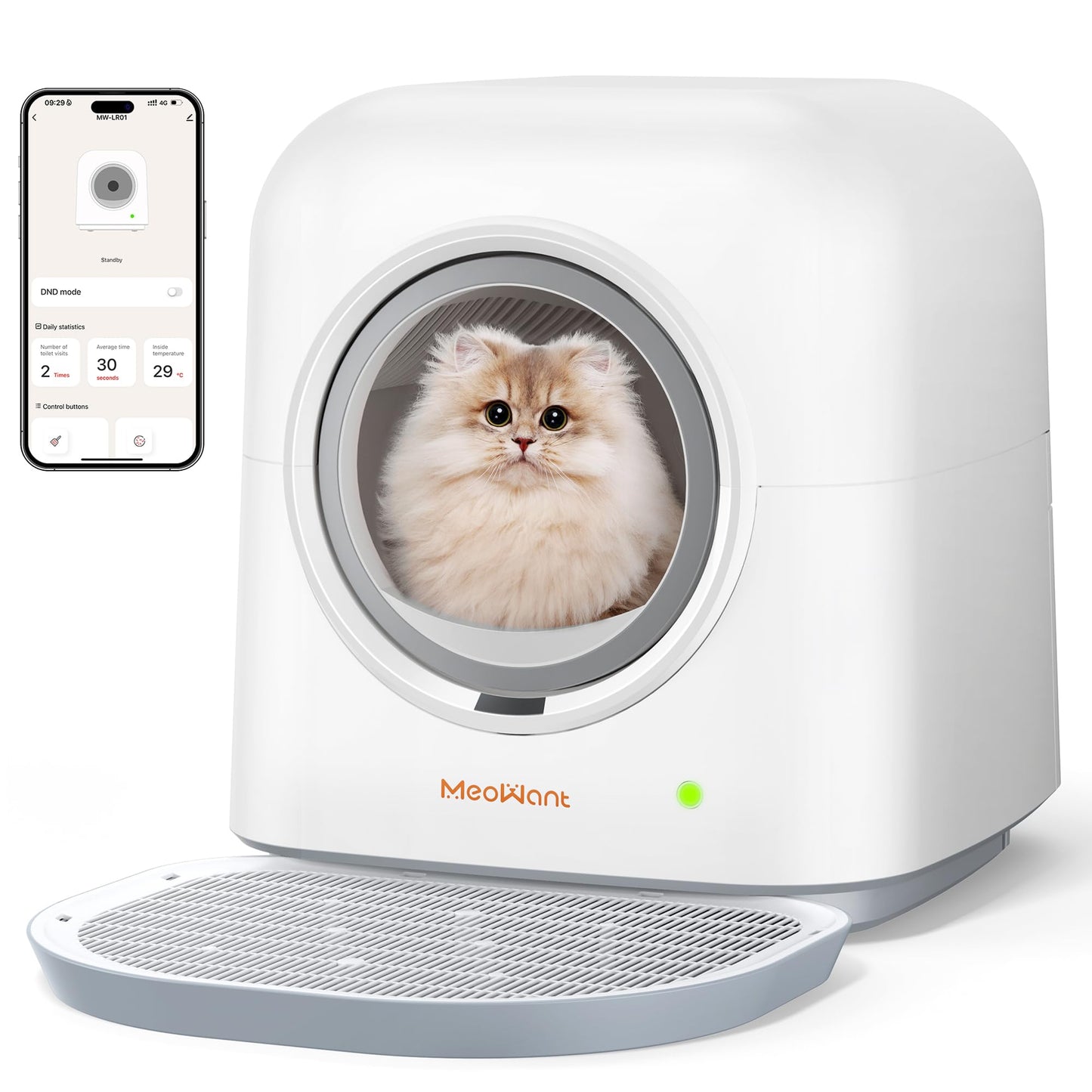 MeoWant Lettiera Gatto Autopulente, Lettiera per Gatti Automatica Completamente Chiusa per Più Gatti, Ultra Grande 60L, Ultra Sicura, Intelligente Controllo APP, Degli Odori, con Tappetino