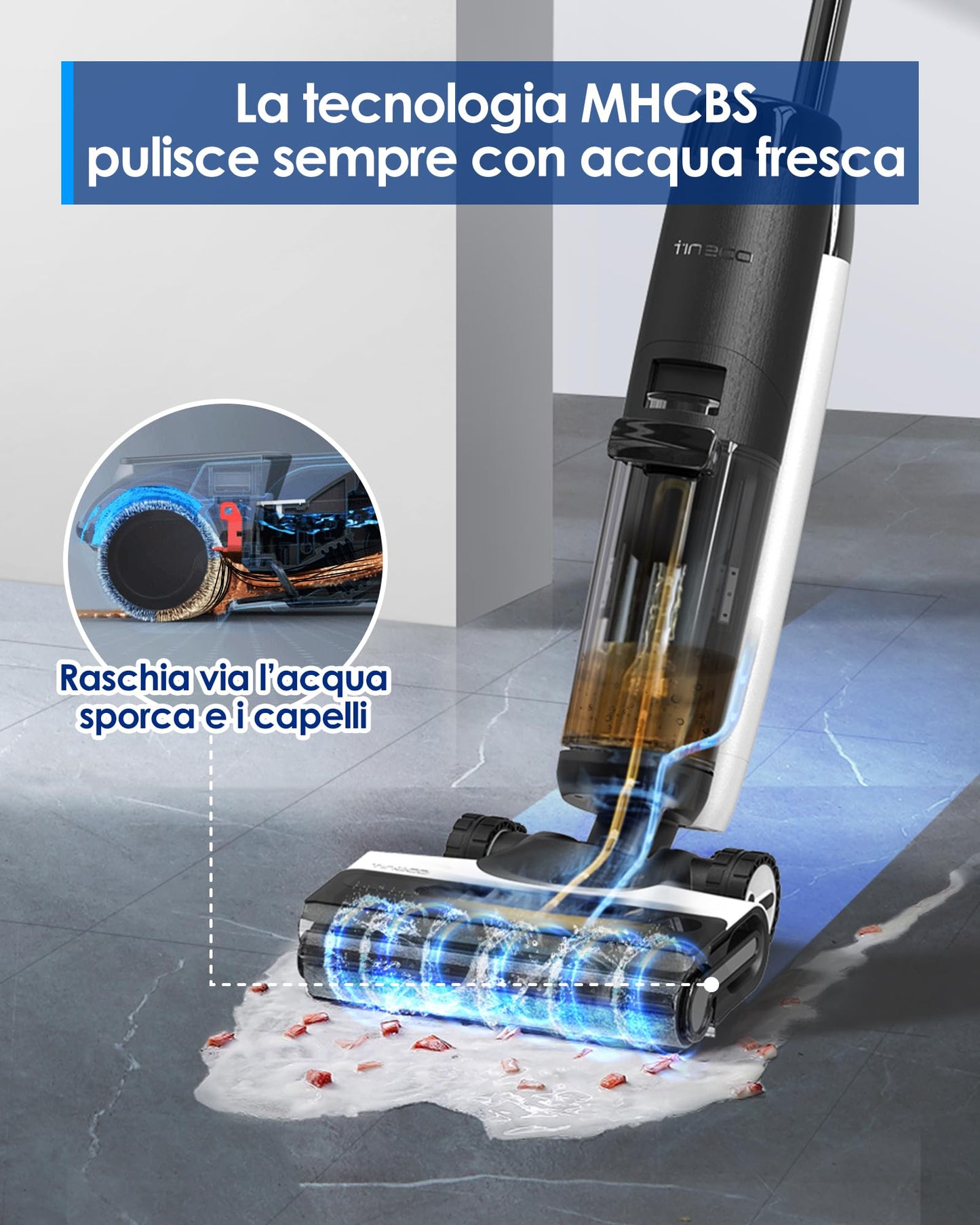 Tineco Floor One S7 PRO(S7 Series) Aspirapolvere Cordless per Pavimenti Duri, Pulisce Sempre con Acqua Pulita, Display LED, Lunga Autonomia. Rimuove Macchie Ostinate e Peli di Animali Domestici