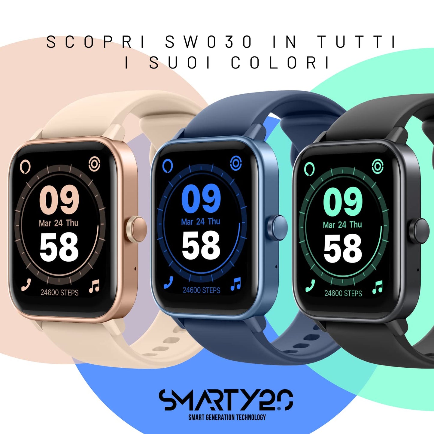 SMARTY2.0 - Smartwatch SW038A - Colore Nero - Assistente Vocale Alexa Integrata, Chiamate Bluetooth, 14 Modalità Sport, Display da 1.8" - Cinturino in Silicone - Dimensioni 46.5 x 40.5 x 13 mm