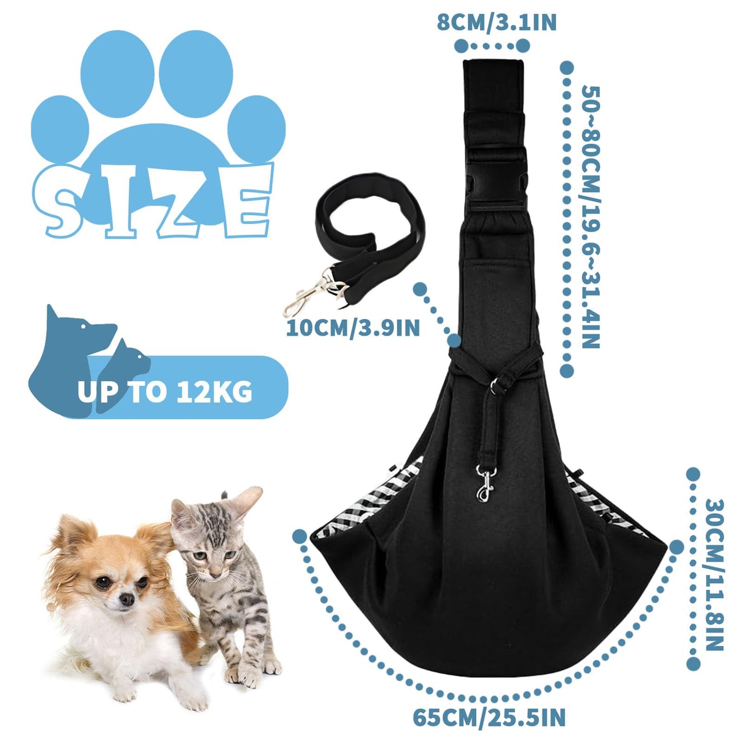 FainFun Reversibile Borsa Trasportino per Cani, Regolabile Borsa a Tracolla per Animali Domestici, Borsa da Viaggio per Trasportino per Cani da Passeggio, Borsa Trasportini Cani Portatile (Nero)