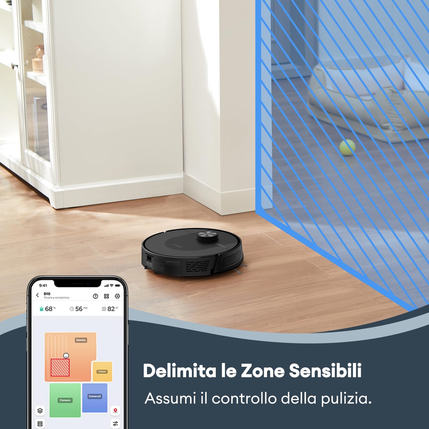 Ultenic D10 Robot Aspirapolvere Lavapavimenti con Mappatura LiDAR, 5000Pa, 120Min, Matrix Clean, Controllo APP/Alexa/Siri/IFTTT - Ottimo per Peli di Animali