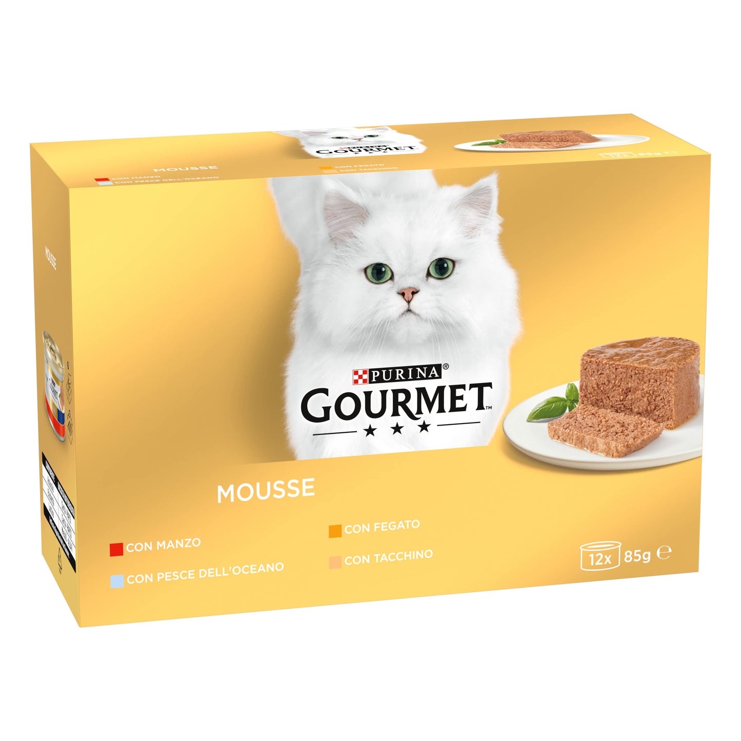 Purina Gourmet Gold Mousse Cibo Umido per Gatti con Manzo, Pesce dell'Oceano, Tacchino, Fegato, 96 Lattine da 85 g