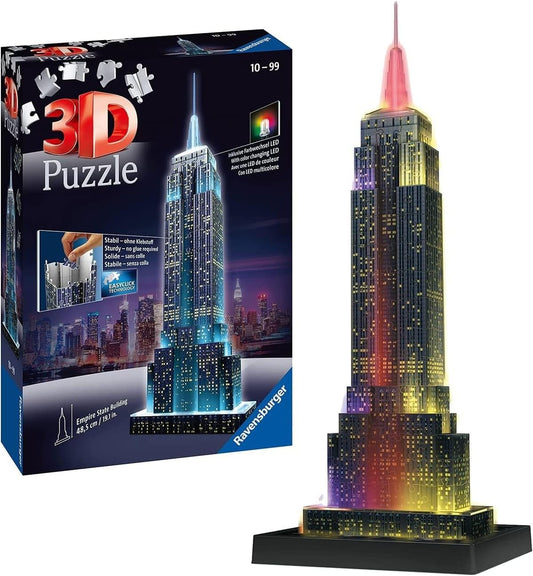 Ravensburger - 3D Puzzle Empire State Building Night Edition con Luce, New York, 216 Pezzi, 8+ Anni