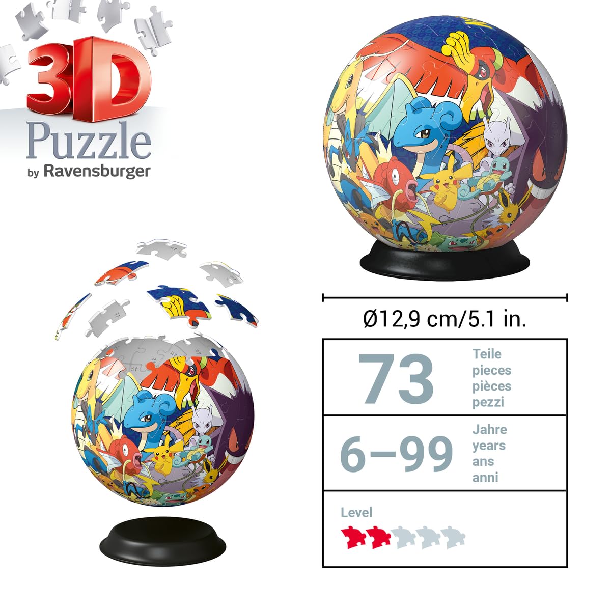 Ravensburger - Puzzle 3D, Ball Pokémon, per Adulti e Bambini 6+ Anni, Idea Regalo, 73 Pezzi