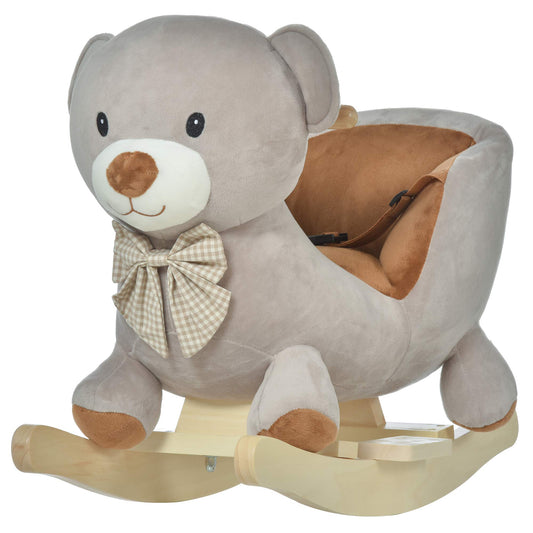 HOMCOM Cavallo a Dondolo a Forma di Orso con Suoni, Cavalluccio a Dondolo per Bambini 18-36 mesi Interattivo, Grigio, 60x33x50cm