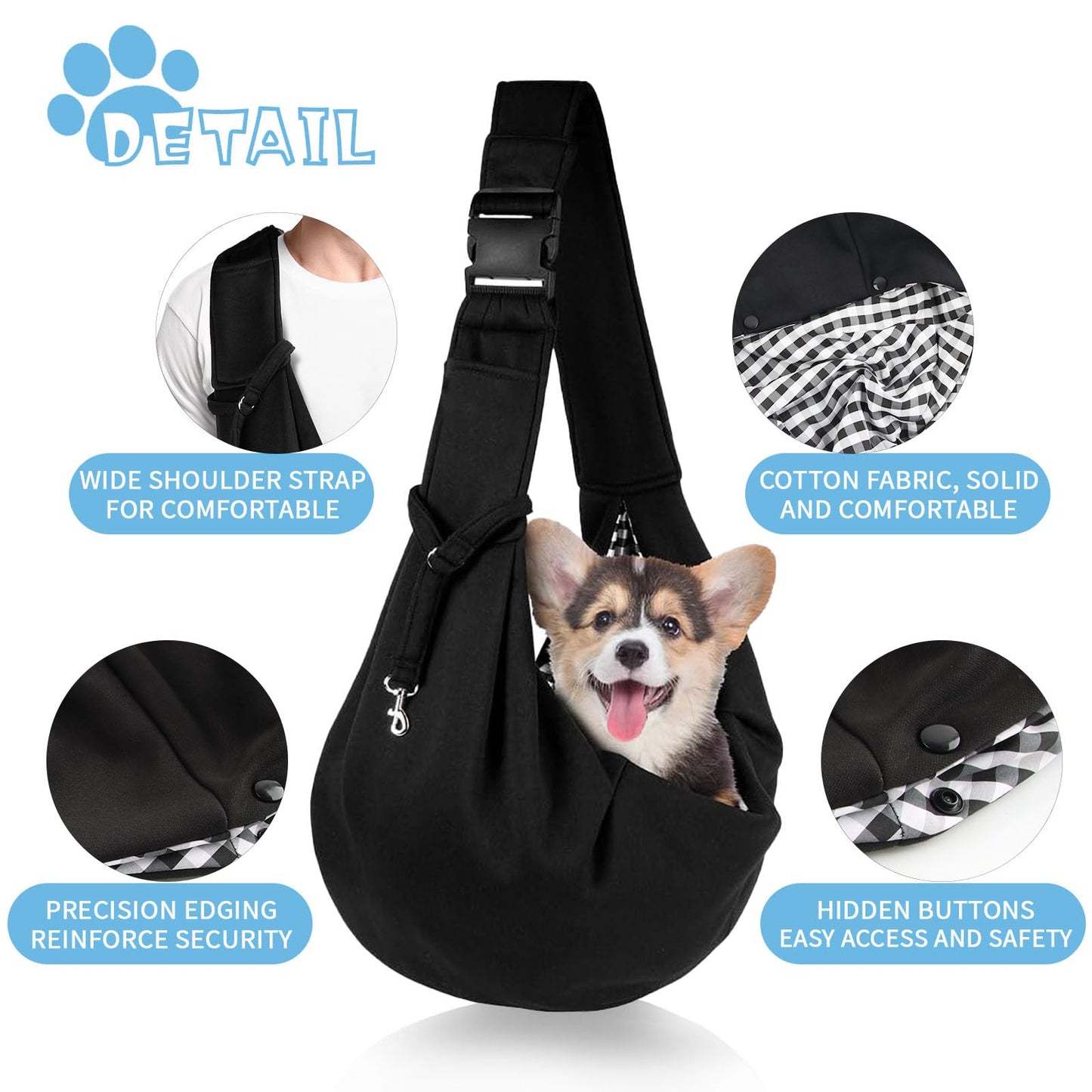 FainFun Reversibile Borsa Trasportino per Cani, Regolabile Borsa a Tracolla per Animali Domestici, Borsa da Viaggio per Trasportino per Cani da Passeggio, Borsa Trasportini Cani Portatile (Nero)