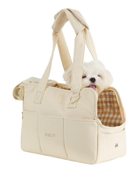 Trasportino per cani di piccola taglia coniglio gatto con grandi tasche, borsa in cotone, trasportino per cani con lati morbidi, trasportino pieghevole per cuccioli da viaggio(beige, 34x16x25 cm).