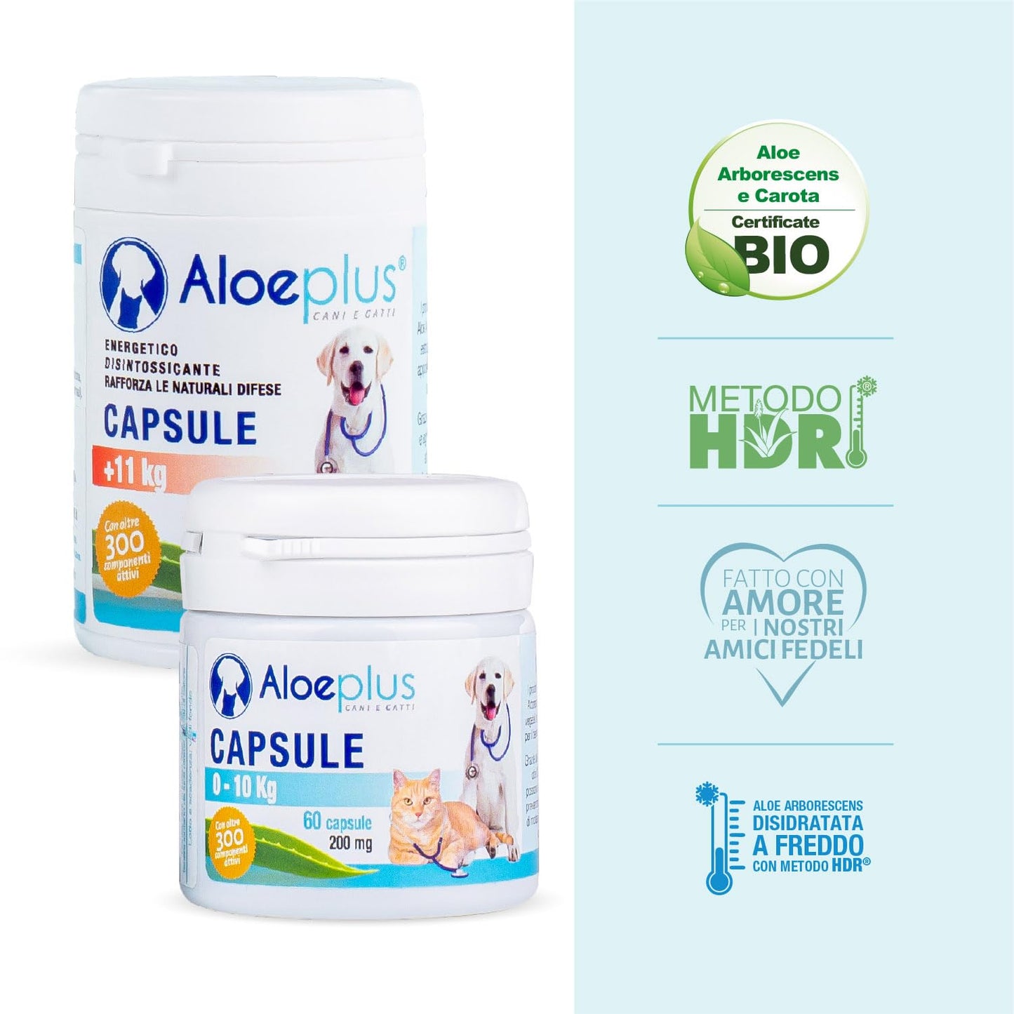 Aloeplus Capsule Cani 11+ kg. - Integratore Naturale a Base di Aloe arborescens Biologica Italiana per Il Benessere dei Cani da 11 kg. in su