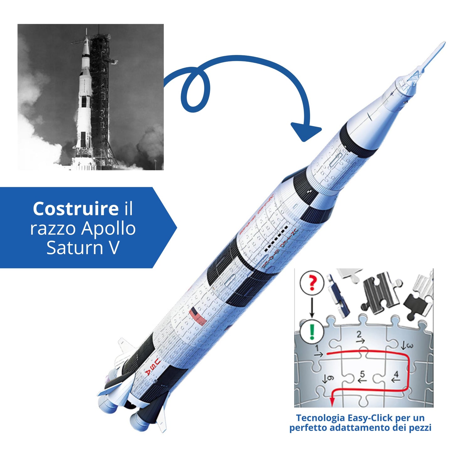 Ravensburger - Puzzle 3D, Apollo Saturn V Rocket, Razzo Spaziale, per Adulti e Bambini 8+ Anni, Idea Regalo, 440 Pezzi