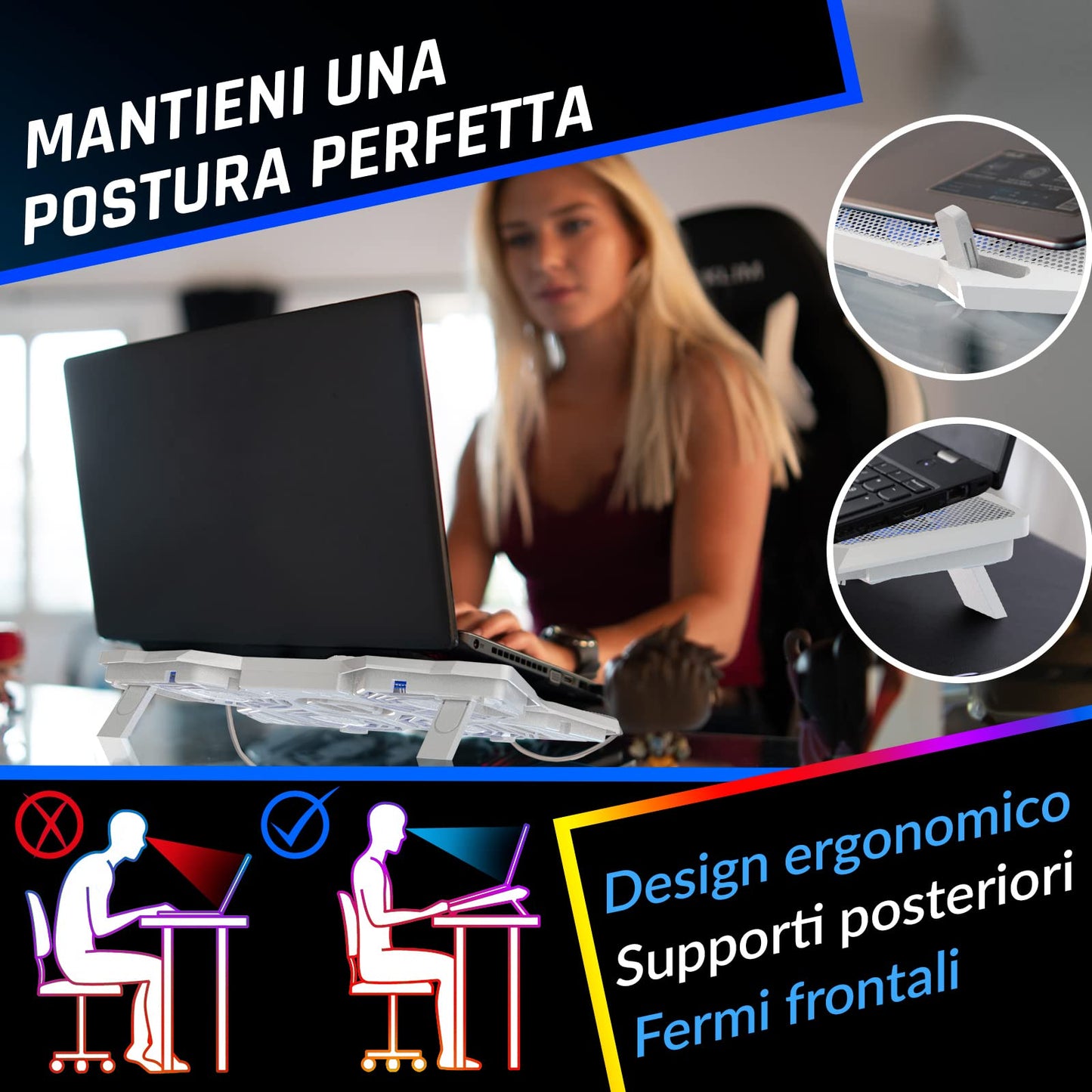 KLIM Wind - Base di raffreddamento PC Portatile + Più di 500 000 unità vendute + NUOVA 2024 + Il più potente Supporto PC portatile + Azione Rapida 1200 RPM + Gaming laptop PS5 et PS4 + Bianca