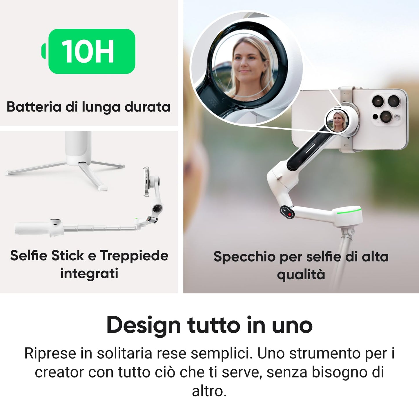 Insta360 Flow 2 Pro Grigio-Gimbal per smartphone AI, tracciamento con Apple DockKit, tracciamento multi-persona, treppiede e selfie stick incorporati, stabilizzatore portatile per iPhone/Android