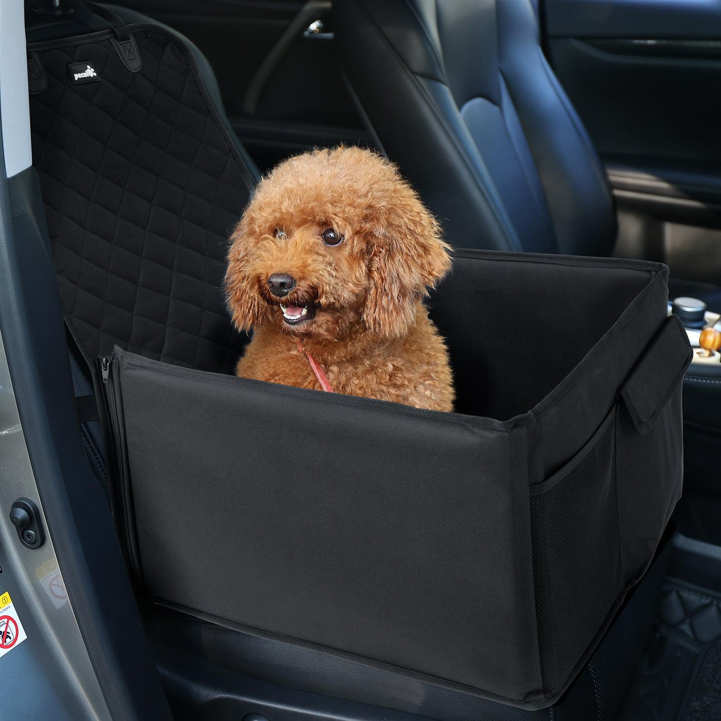 Pecute Seggiolino Auto per Cani(43x43x30 cm), Cuscino per seggiolino Auto Cane Impermeabile, Trasportini per Cani da Auto Sicuro e Protetto, Tasche Multiple, Adatto per Cani di Piccola e Media Taglia