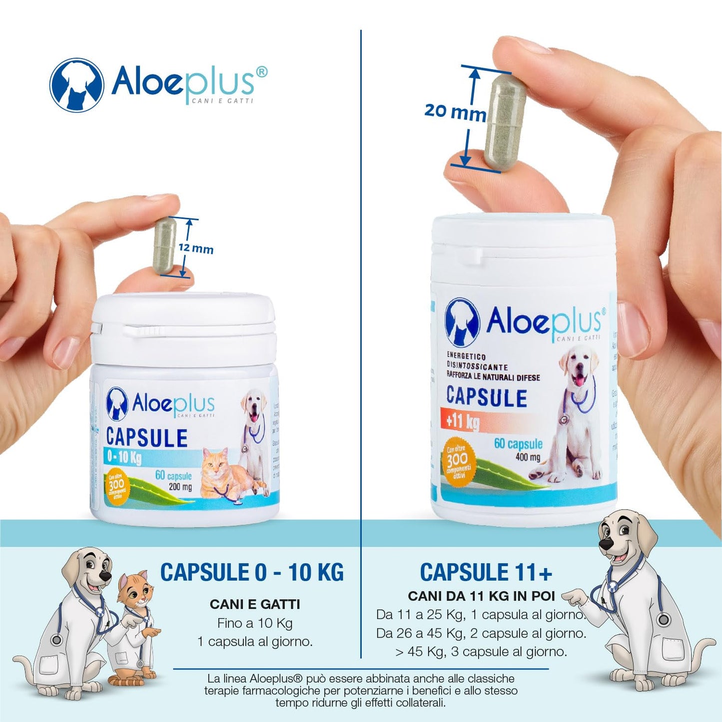 Aloeplus Capsule Cani 11+ kg. - Integratore Naturale a Base di Aloe arborescens Biologica Italiana per Il Benessere dei Cani da 11 kg. in su