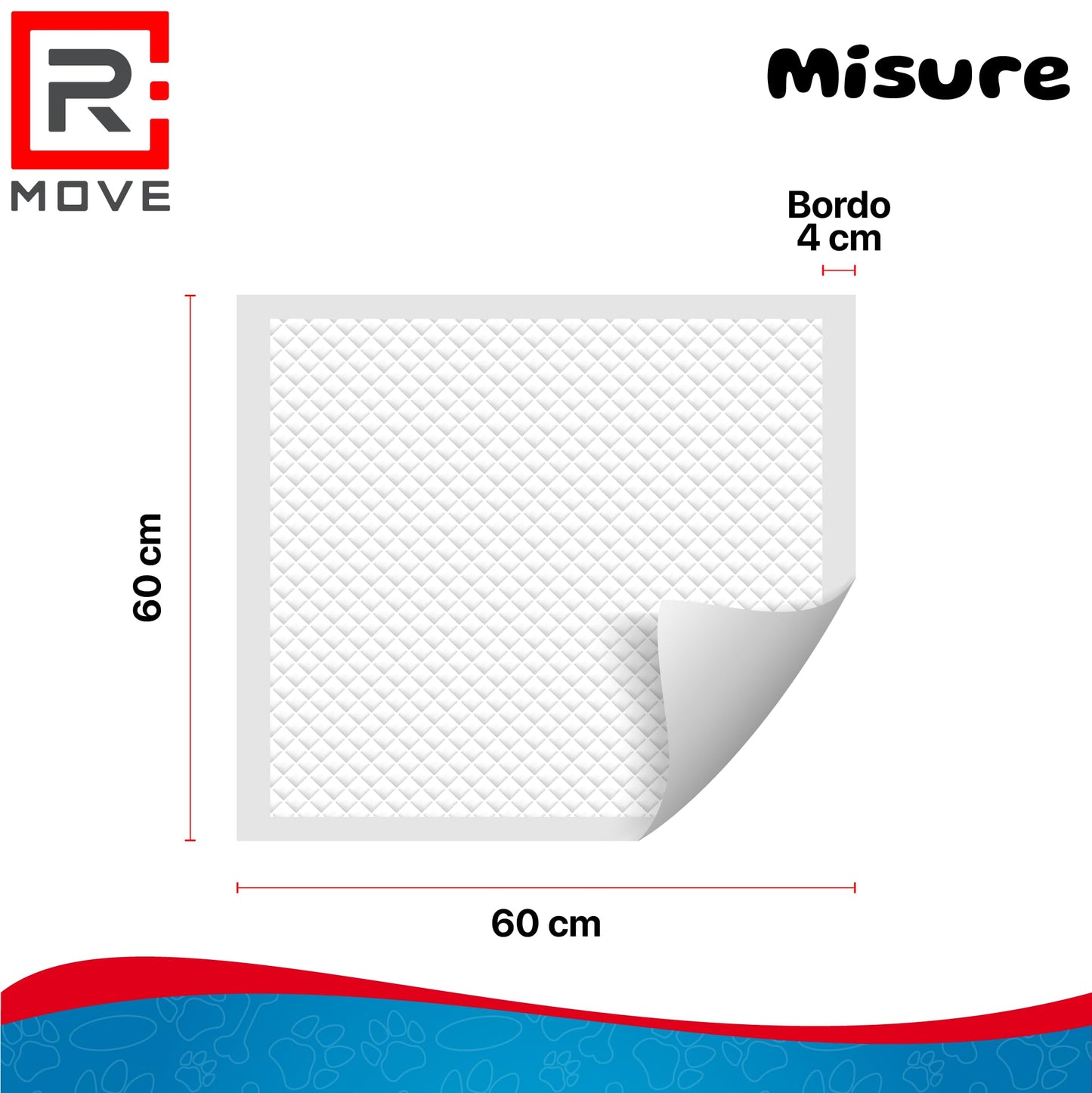 RMOVE 200 traversine cani 60x60 cm tappetini igienici per cani extra assorbenti traversine con rivestimento antiodore, traverse cane, tappetino traversina impermeabile (60x60 (Confezione da 200))