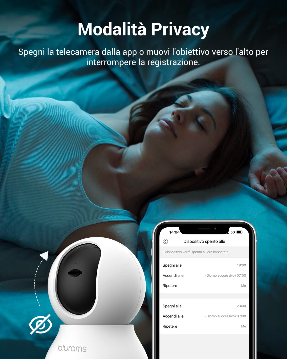 blurams Telecamera Wi-Fi Interno,2K Videocamera Sorveglianza,Rotazione a 360°,Visione Notturna, Tracciamento del Movimento,Audio Bidirezionale Compatibile con Alexa (2,4GHz/5GHz)