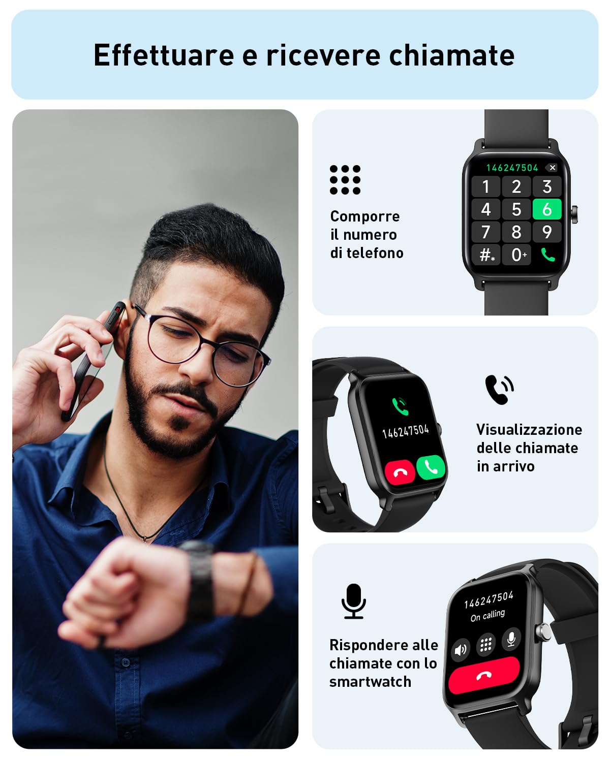 Smartwatch Uomo, 1.8" Orologio Smartwatch Chiamate e Risposta, Alexa Integrato Fitness Tracker con Contapassi Cardiofrequenzimetro SpO2 Sonno,110 Modalità Sport, Impermeabile IP68 per Android iOS