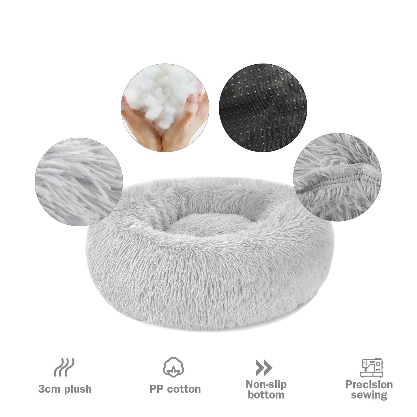 Nepfaivy Cuccia per Gatti e Cani da Interno - Cuscino a Ciambella Peloso per Gatti e Cani, Letto Morbido e Antistress per Piccoli Animali Domestici (M-50cm/19.7in, Grigio Chiaro)