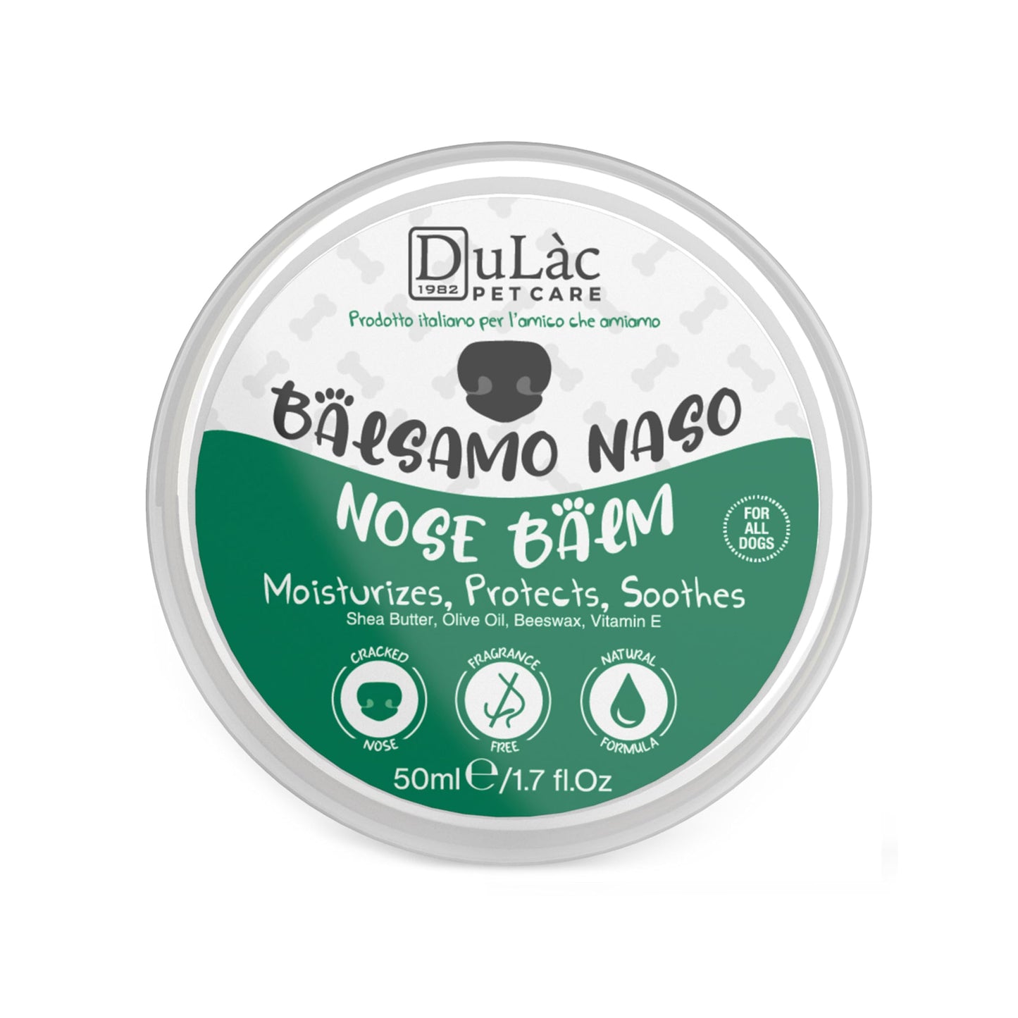 Dulàc - Crema Naso per Cani Naturale e Senza Profumo Made in Italy con Vitamina E, Calendula, Burro di Karité e Cera d'Api - Balsamo Idratante per Il Naso Screpolato del Cane, Ripara e Protegge