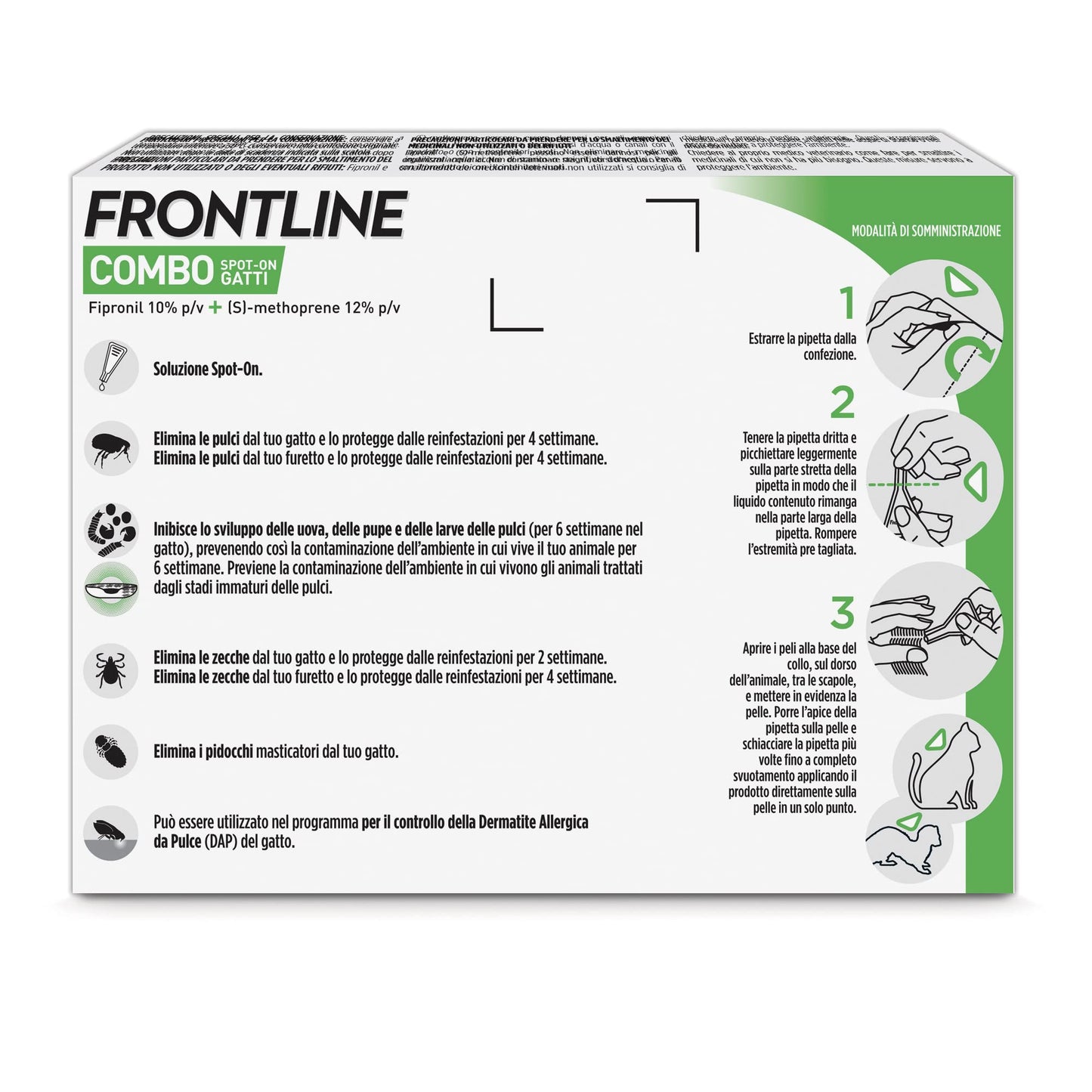 FRONTLINE Combo, 6 Pipette, Antiparassitario per Gatti, Gattini e Furetti di Lunga Durata, Protegge da Pulci, Zecche, Uova, Larve e Anche la Casa, Antipulci In Confezione da 6 Pipette da 0.5 ml