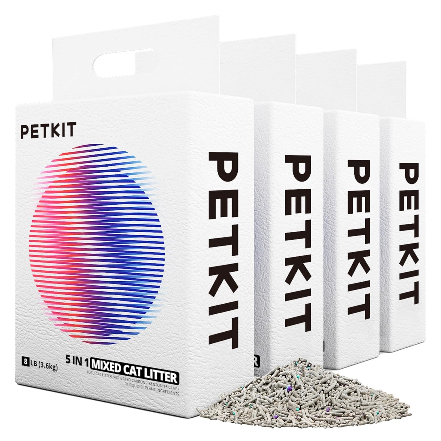 PETKIT 5 in 1 Lettiera per Gatti Mista - Confezione da 4, Lavabile, Inodore, Carbone Attivo, Ultra Assorbente e ad Asciugatura Rapida(quattro borse)