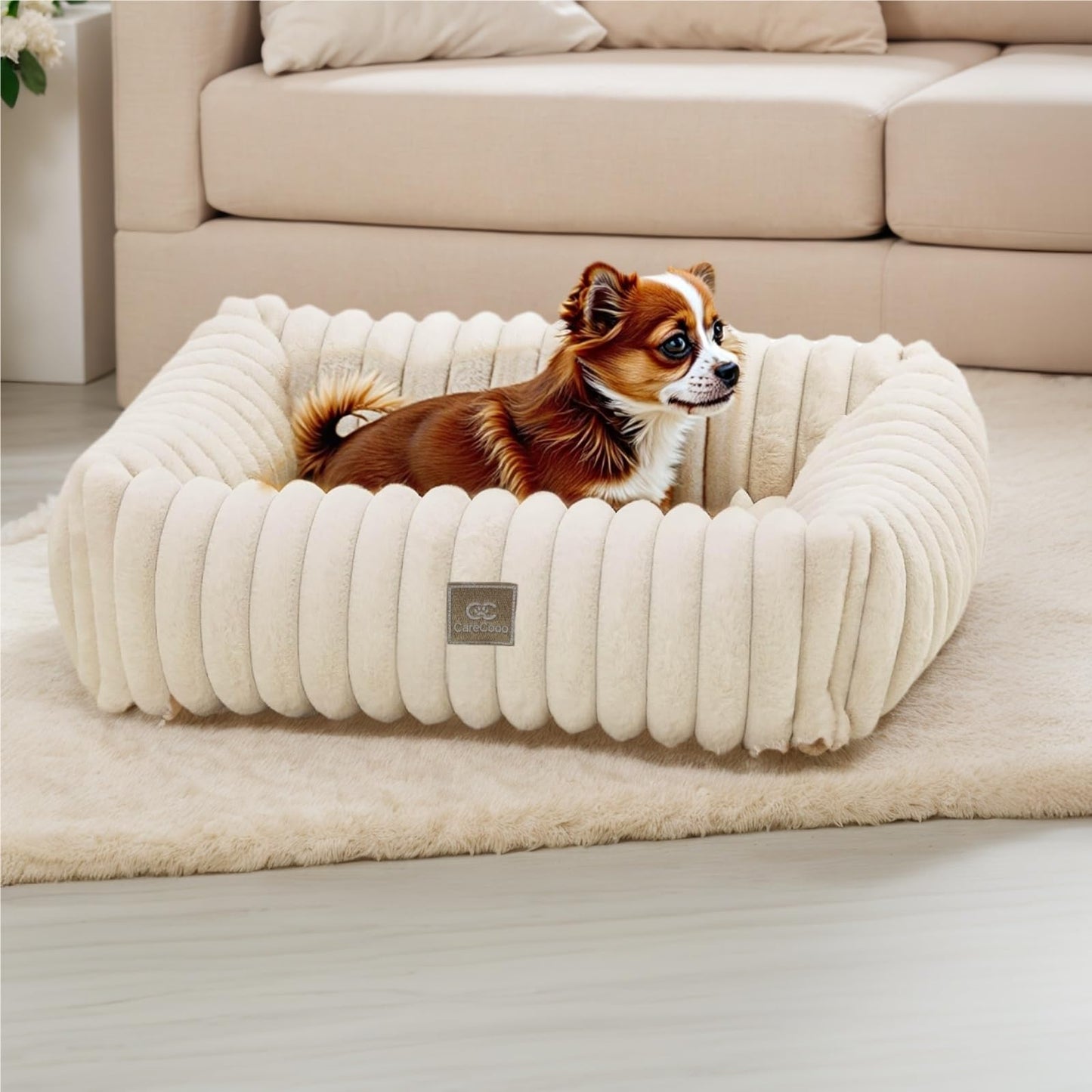 CareCooo Letto per Cani Sfoderabile - Confortevole Cuccia Cane Interno, Divano per Cani, Materasso per Cani, Ideale come Dog Bed e Cuccia Pelosa per Cani (color crema, S-50 x 48 x 15 cm)