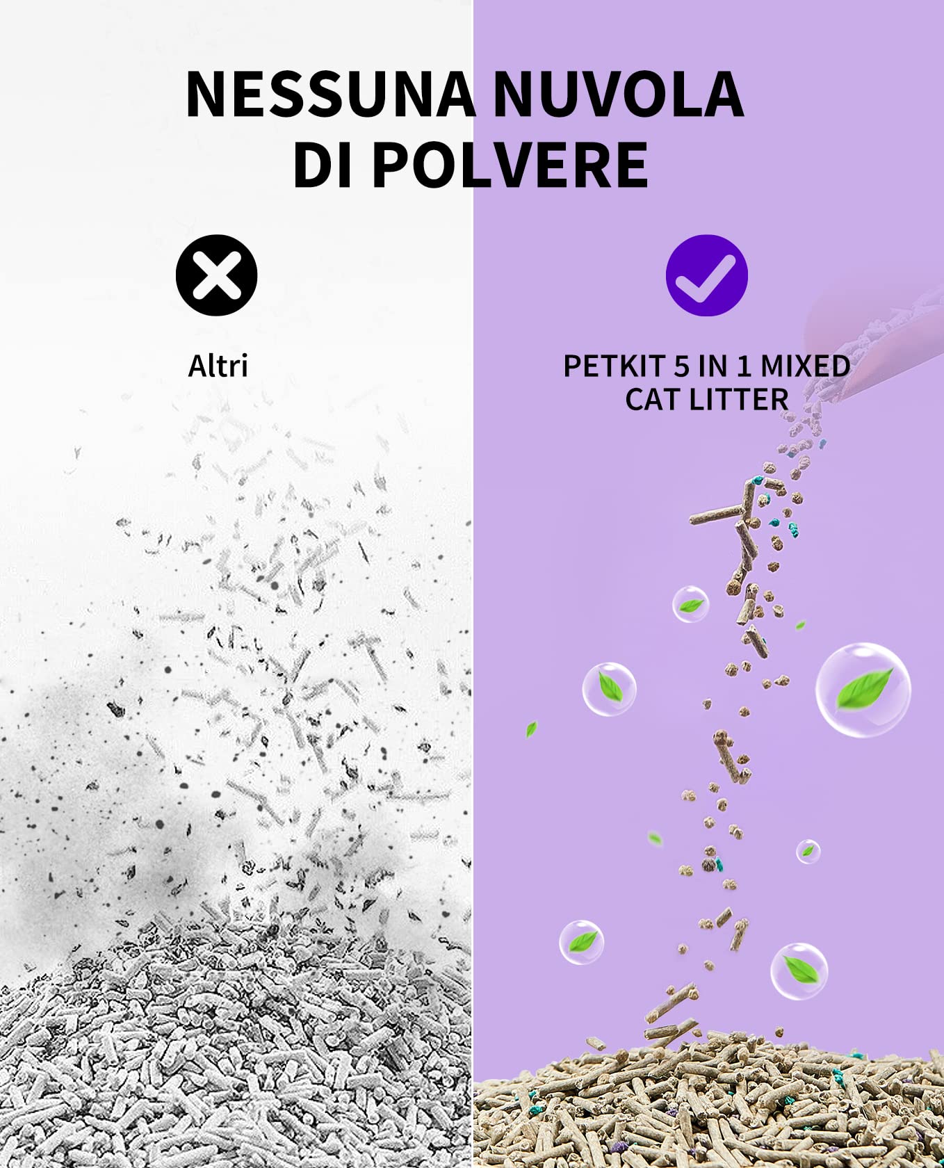 PETKIT 5 in 1 Lettiera per Gatti Mista - Confezione da 4, Lavabile, Inodore, Carbone Attivo, Ultra Assorbente e ad Asciugatura Rapida(quattro borse)