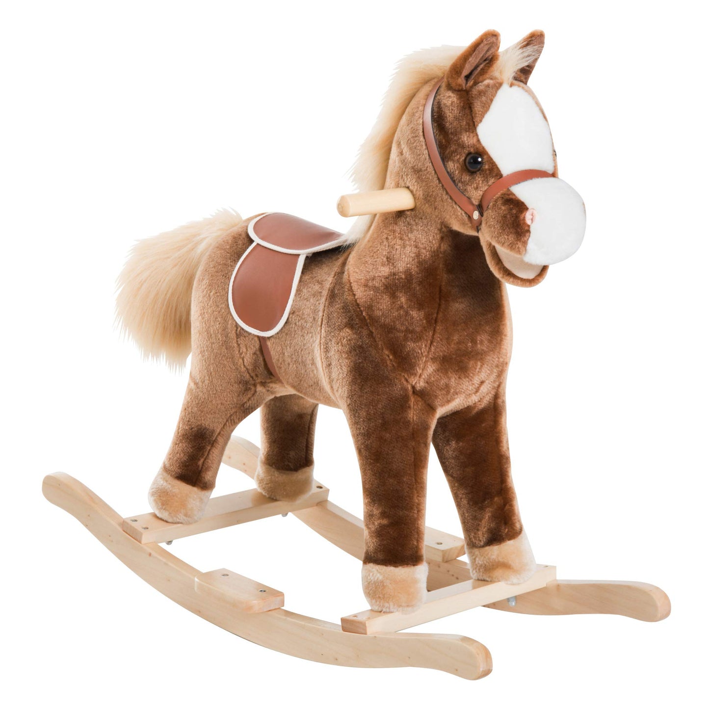 HOMCOM Cavallo a Dondolo in Legno Giocattolo Cavalcabile Bambini Peluche 74 × 33 × 62cm