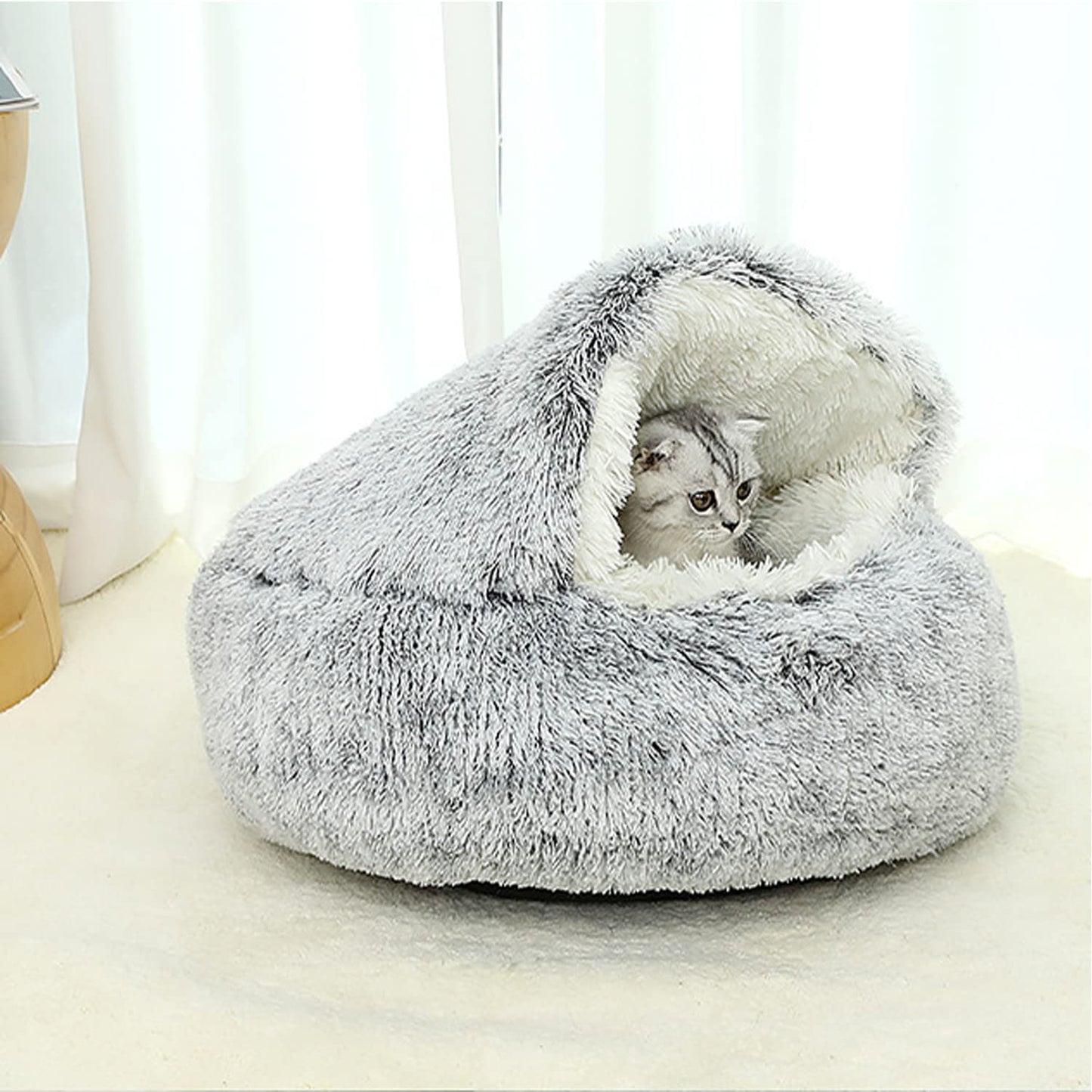 Cuccia calmante soffice peluche per cani di taglia grande, media, lavabile, anti ansia, gatti di piccola taglia, per interni, letto a ciambella autoscaldante (M-50 cm)