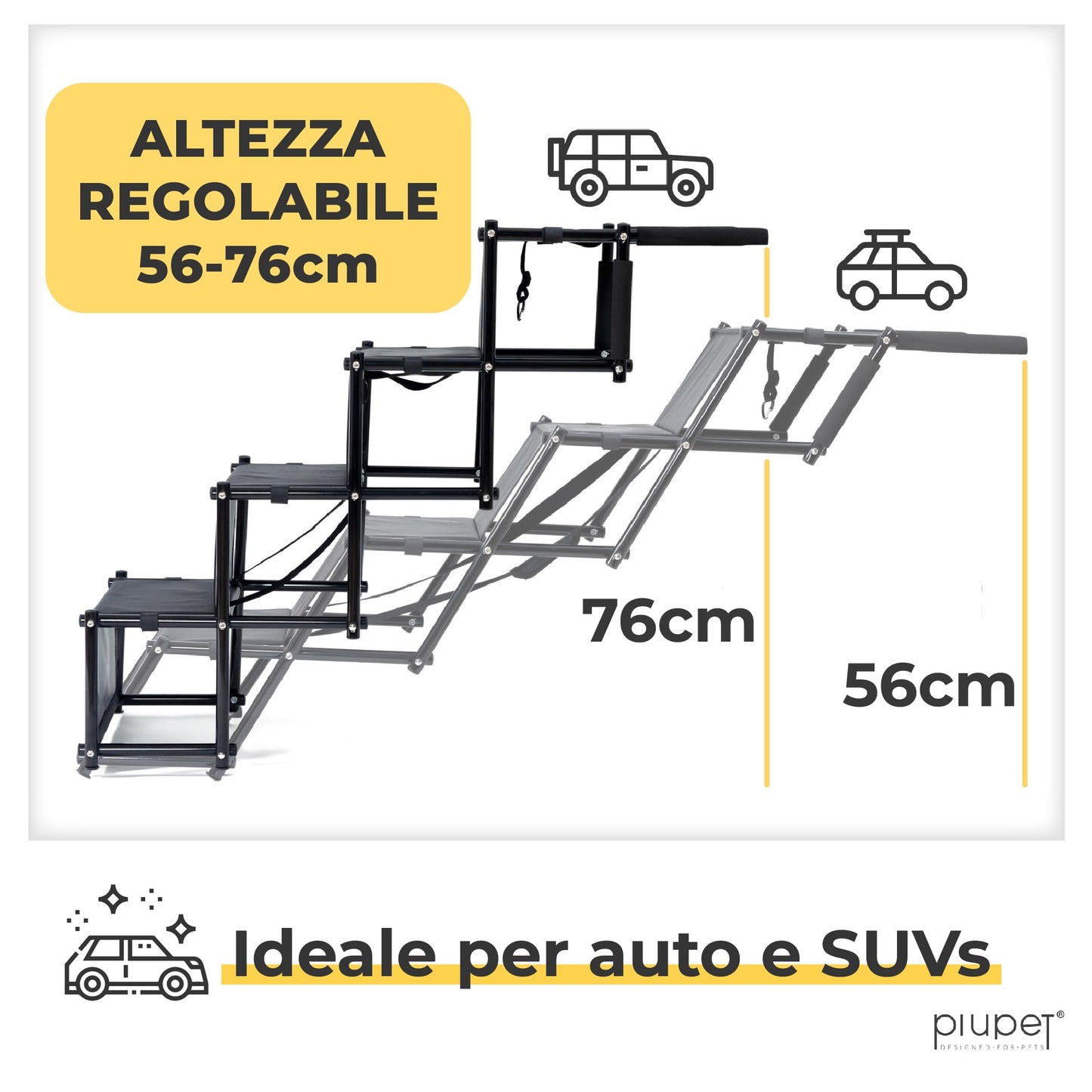 PiuPet® Rampa per Cani I Fino a 80 kg I Utilizzabile per Tutti i Veicoli I Grandi e Piccoli Cani I Scaletta per Cani Pieghevole I Scaletta Cani | Rampe per Auto | Gradini per Cani | Rampe di Carico