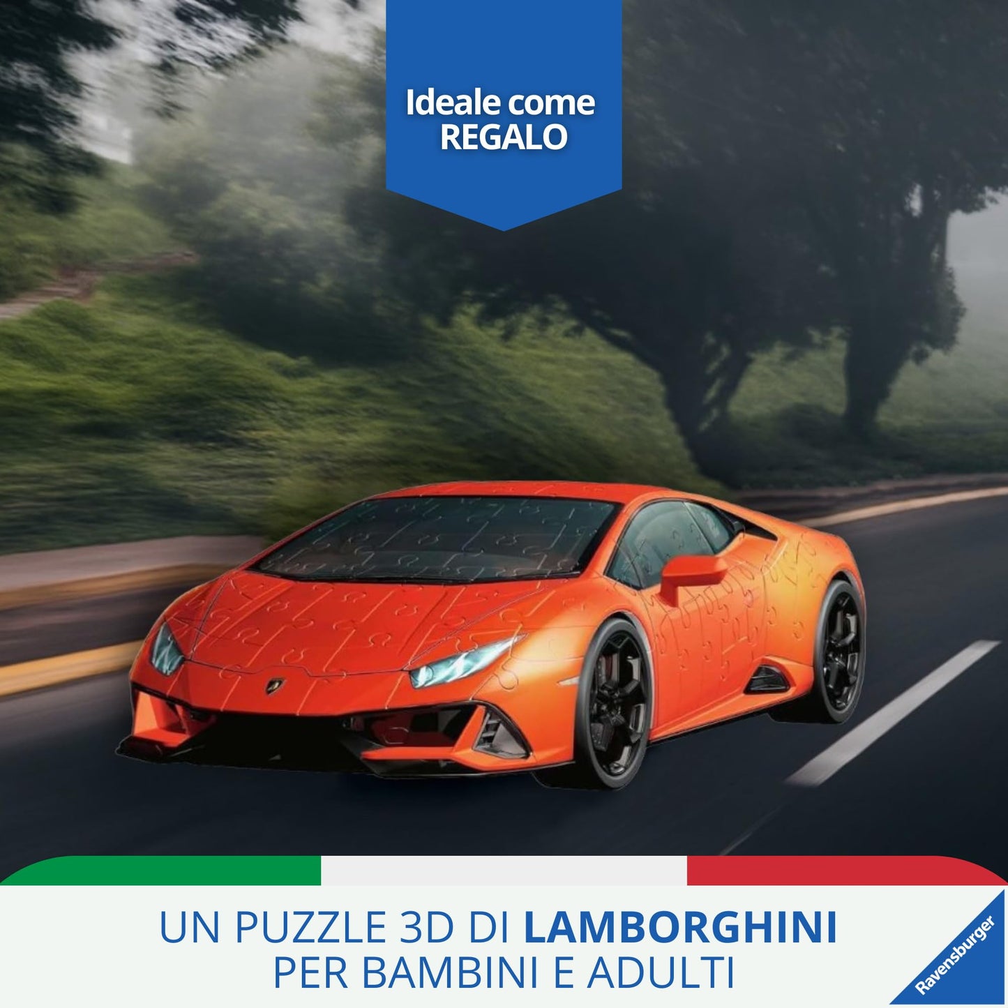 Ravensburger - Puzzle 3D, Lamborghini Huracán Evo Arancione, per Adulti e Bambini 8+ Anni, Idea Regalo, Modellismo Auto, Regali Natale, 156 Pezzi, 32 accessori