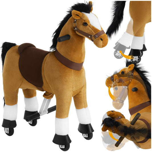 tectake® Cavallo a Dondolo con Ruote Scorrevoli, Cavallo a Dondolo per Bambini Realistico, Cavalluccio a Dondolo con Telaio in Acciaio, Cavallo Peluche Antiscivolo - 34x89x100 cm