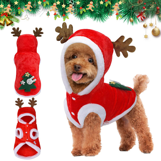 Natale Animale Domestico Costume, Vestiti Natale Gatto Cane, Inverno Cappotto Felpe con Cappuccio per Cani Piccolo e Medio e Gatti, per feste natalizie per animali domestici decorare (S)