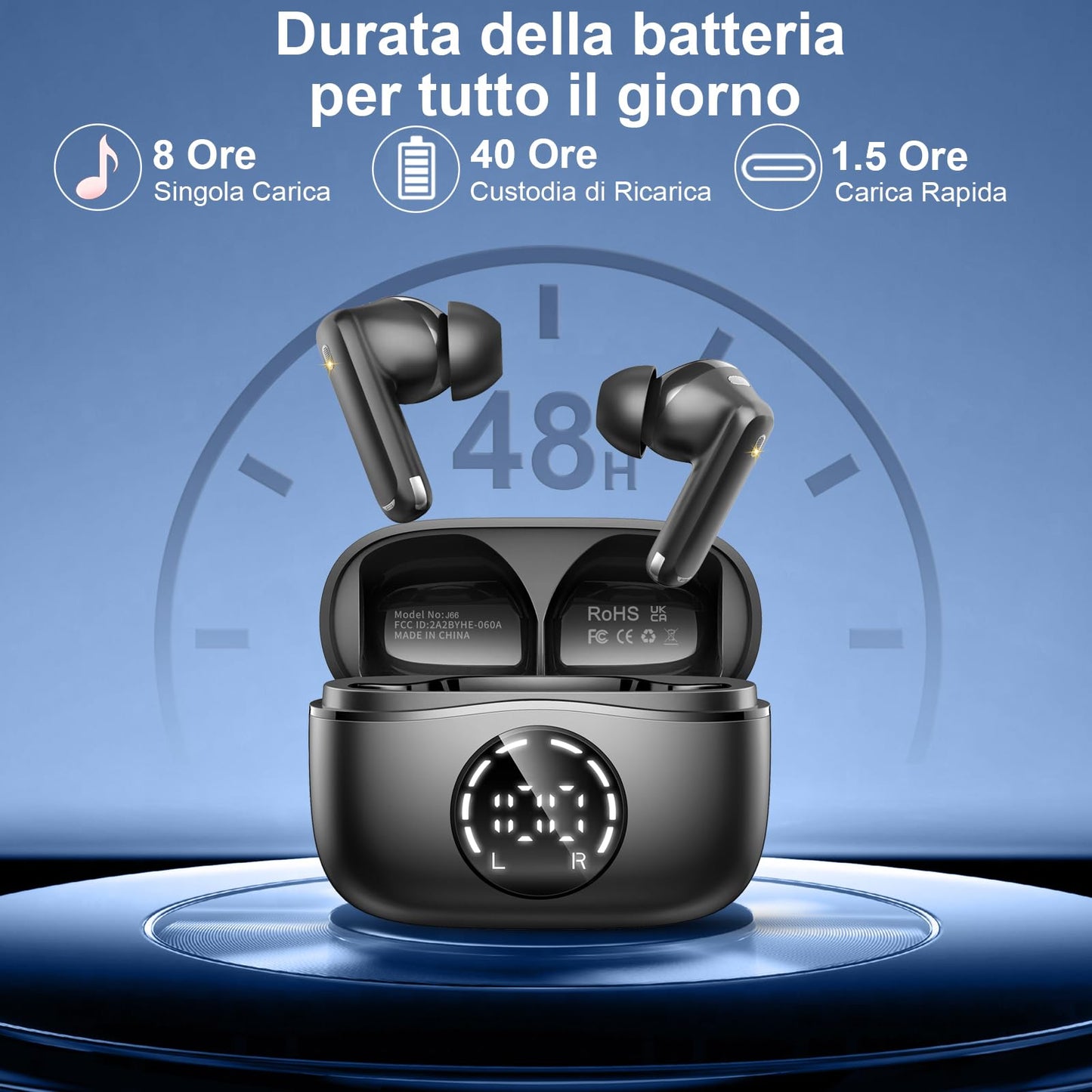 Cuffie Bluetooth, Auricolari Bluetooth 5.4 Cuffie Wireless in Ear ENC Cancellazione Rumore con 4 microfono, Cuffiette Bluetooth 48 Ore di Riproduzione, Cuffie Senza Filo Impermeabile per Android/iOS