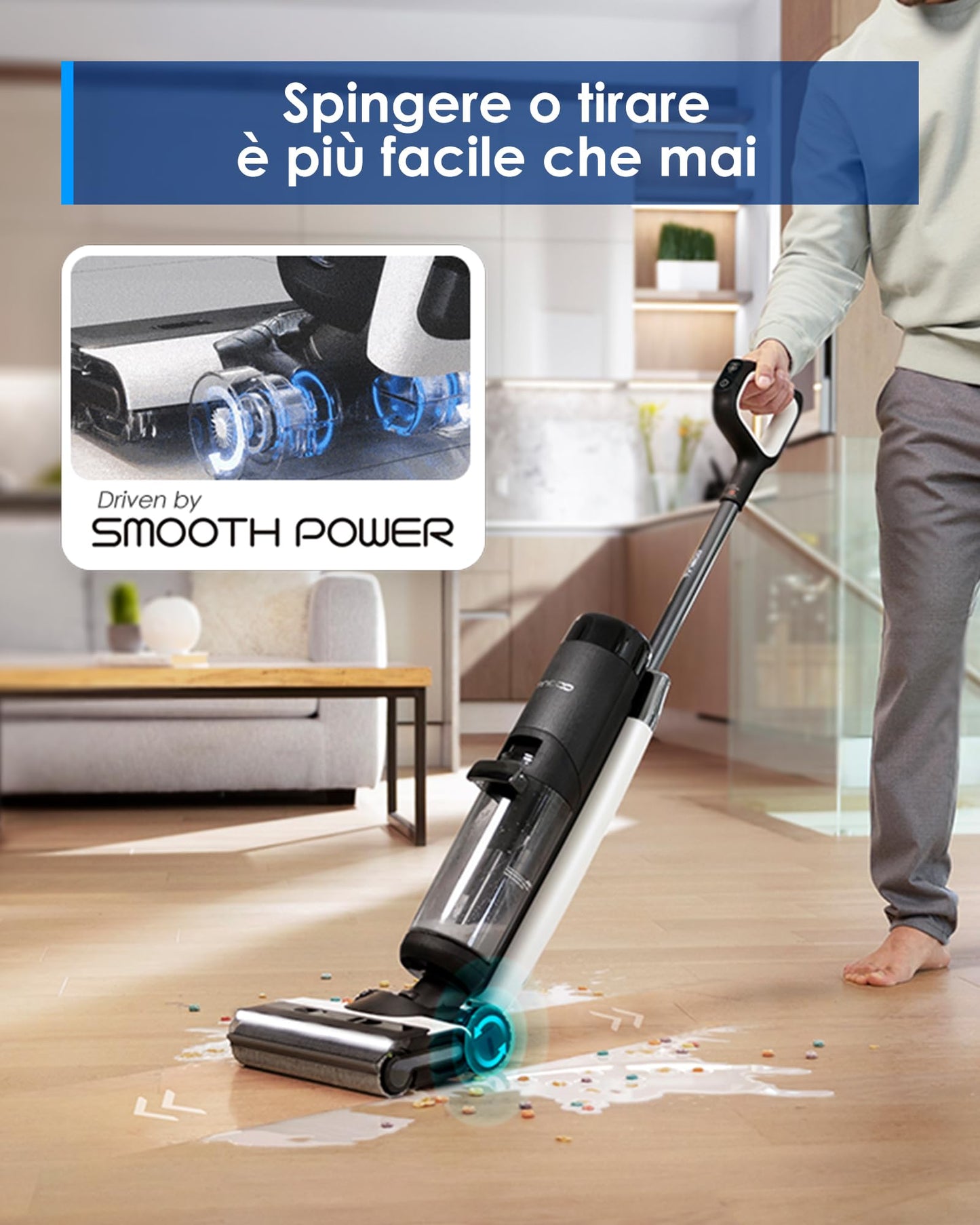 Tineco Floor One S7 PRO(S7 Series) Aspirapolvere Cordless per Pavimenti Duri, Pulisce Sempre con Acqua Pulita, Display LED, Lunga Autonomia. Rimuove Macchie Ostinate e Peli di Animali Domestici