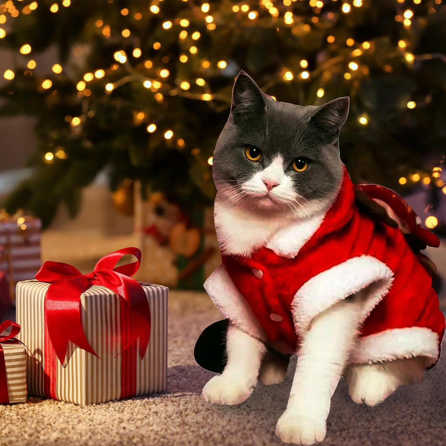 Natale Animale Domestico Costume, Vestiti Natale Gatto Cane, Inverno Cappotto Felpe con Cappuccio per Cani Piccolo e Medio e Gatti, per feste natalizie per animali domestici decorare (S)