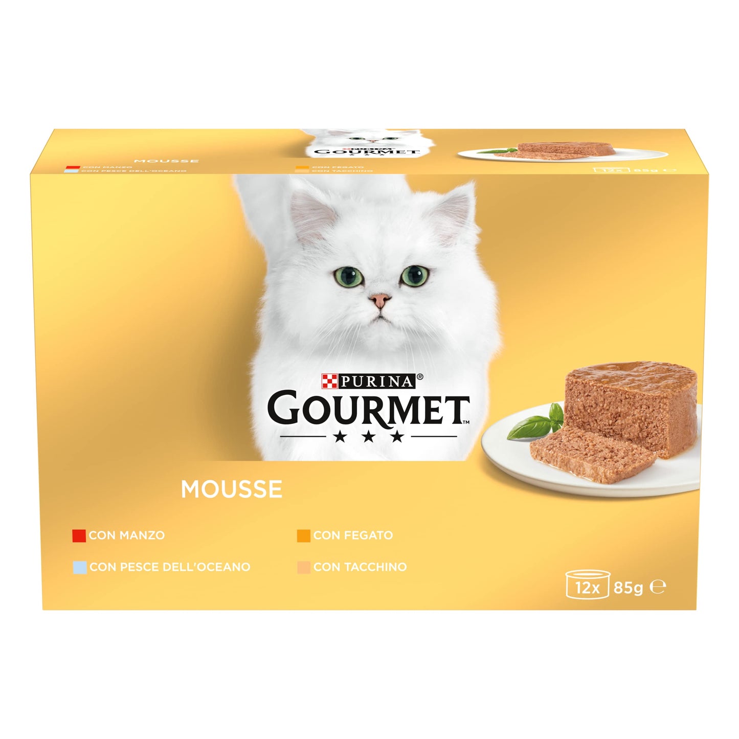 Purina Gourmet Gold Mousse Cibo Umido per Gatti con Manzo, Pesce dell'Oceano, Tacchino, Fegato, 96 Lattine da 85 g