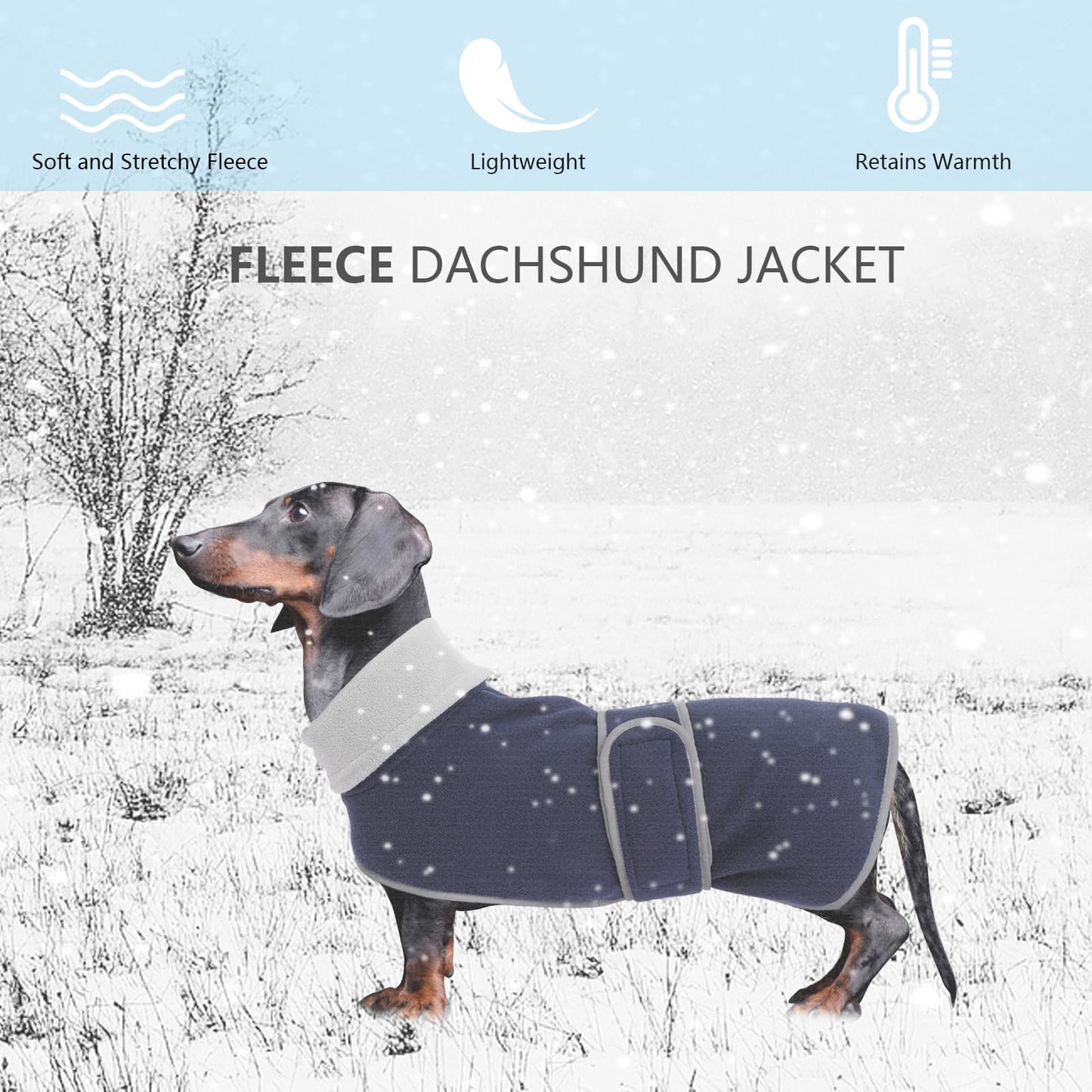 Geyecete -Invernale Cappotto per cane bassotti, con fodera in pile caldo, abbigliamento da esterni in pile polare per cani, con Foro per Imbracatura,Giacca per cani piccola y media-Blu navy-M