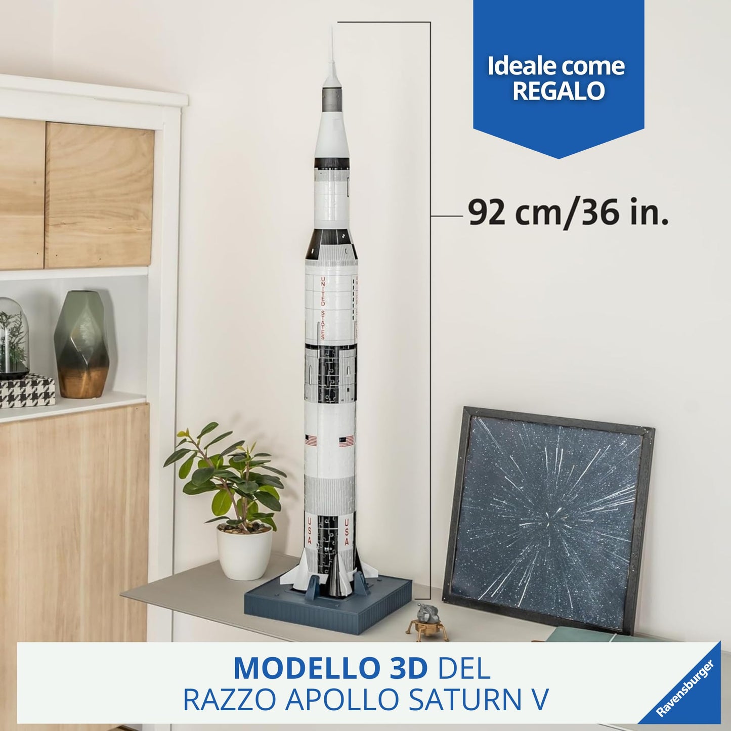 Ravensburger - Puzzle 3D, Apollo Saturn V Rocket, Razzo Spaziale, per Adulti e Bambini 8+ Anni, Idea Regalo, 440 Pezzi